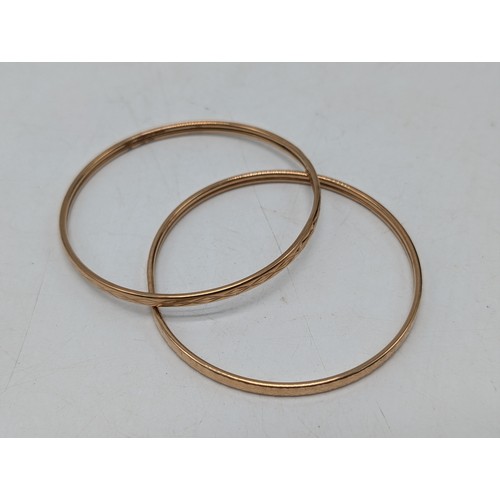 469E - Pair Attractive Vintage 9ct Gold Bangles - Hallmarked 6.7cm Diameter 8.61g