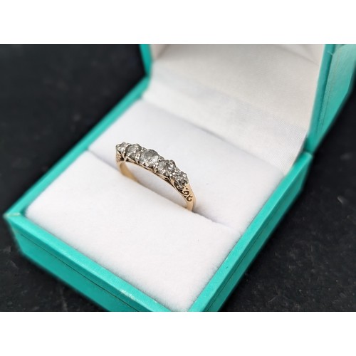 468F - Late Victorian 18ct & 5 Diamond Ring Appx Size P/Q Attractive Scroll Work 2.92