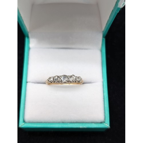 468F - Late Victorian 18ct & 5 Diamond Ring Appx Size P/Q Attractive Scroll Work 2.92