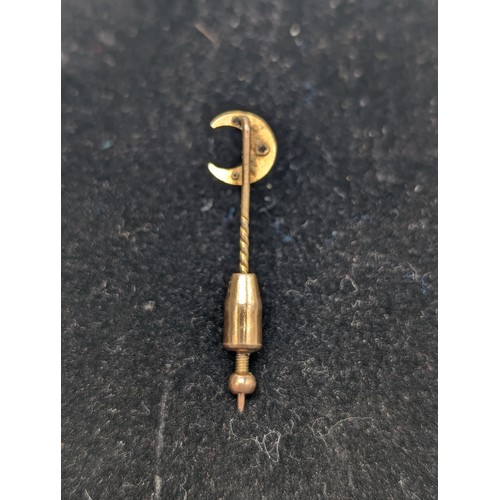 468A - Antique Likely Victorian Yellow Metal & Ruby Stick Pin in the Form of a Crescent Moon 2.04g