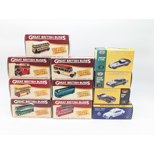 410A - Group (11) Boxed Excellent Condition Diecast Vehicles, Including 7 Great British buses, Plus atlas 1... 