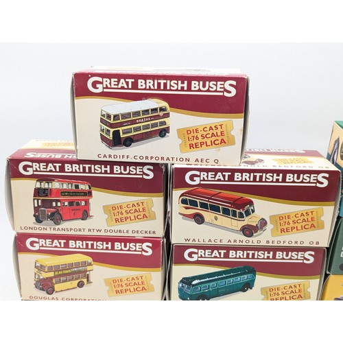 410A - Group (11) Boxed Excellent Condition Diecast Vehicles, Including 7 Great British buses, Plus atlas 1... 