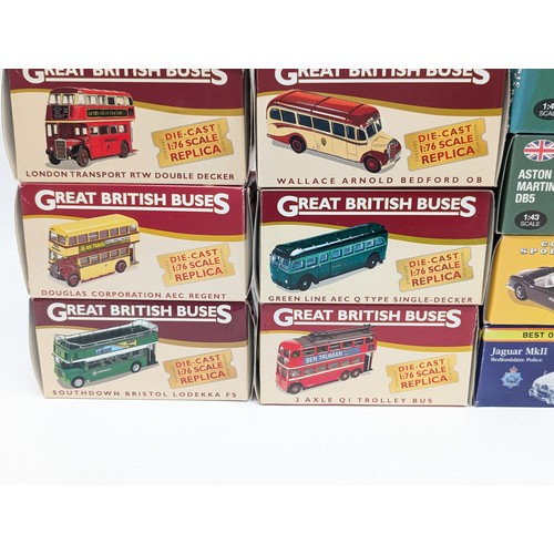 410A - Group (11) Boxed Excellent Condition Diecast Vehicles, Including 7 Great British buses, Plus atlas 1... 