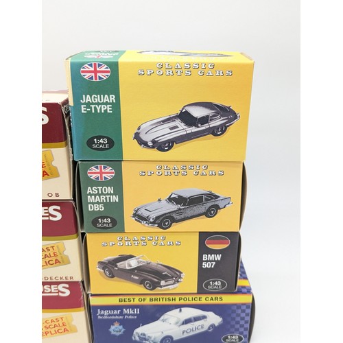 410A - Group (11) Boxed Excellent Condition Diecast Vehicles, Including 7 Great British buses, Plus atlas 1... 