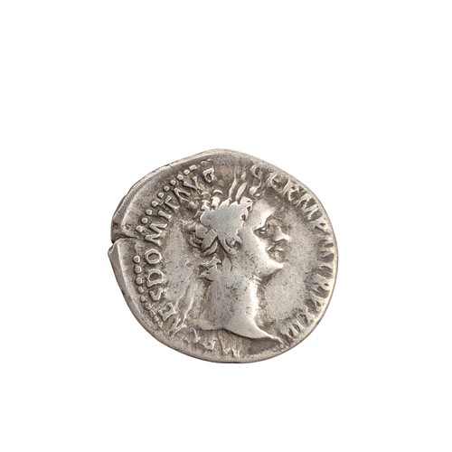 236E - 81-96 Domitian Silver Denarius 2.91g Minerva Standing Left Holding Shield, Wearing Crested Helmet 93... 