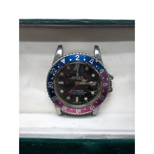 467A - 1968 Rolex GMT Master, Pepsi 1675. AF Condition, Non running with Missing Crown. Has suffered Water ... 