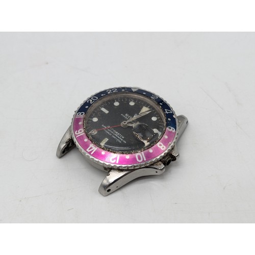 467A - 1968 Rolex GMT Master, Pepsi 1675. AF Condition, Non running with Missing Crown. Has suffered Water ... 