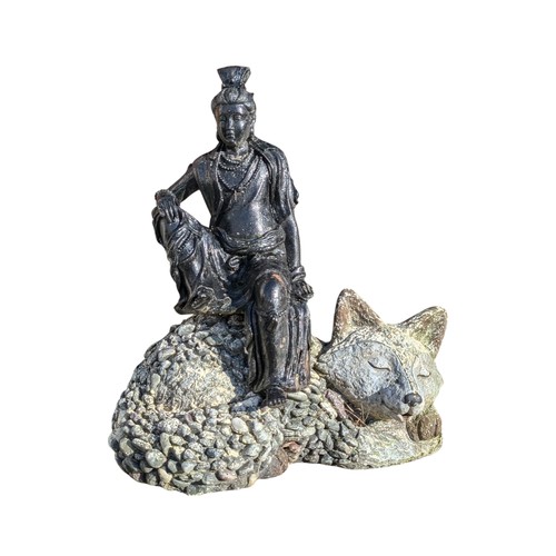 20 - Group (5) Resin Garden Ornaments, Buddha, Cat Etc Tallest 23