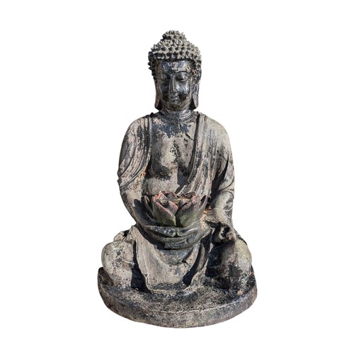 20 - Group (5) Resin Garden Ornaments, Buddha, Cat Etc Tallest 23
