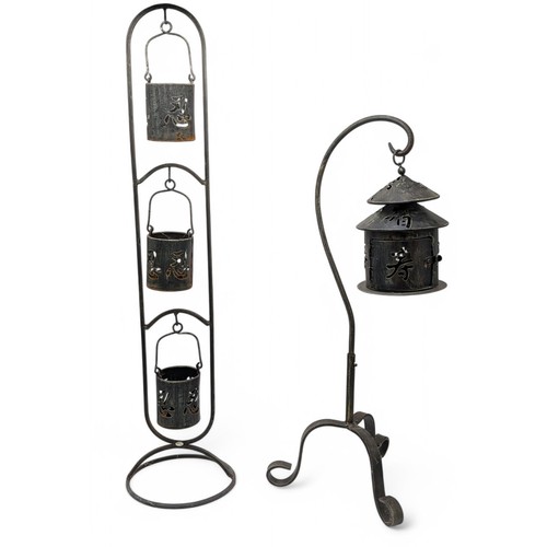 41 - Pair Metal Tealight Holders, One in Form of Pagoda Plus One Other