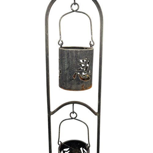 41 - Pair Metal Tealight Holders, One in Form of Pagoda Plus One Other