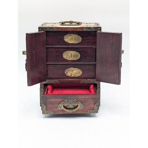 5 - Attractive Vintage Chinese Wooden / Brass Inlaid Jewelry Chest 6x9