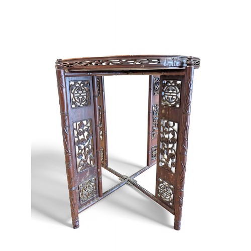 9 - Large Excellent Hardwood, Likely Rosewood Oriental Tray Table, With Ornately Carved Panels, Bamboo C... 