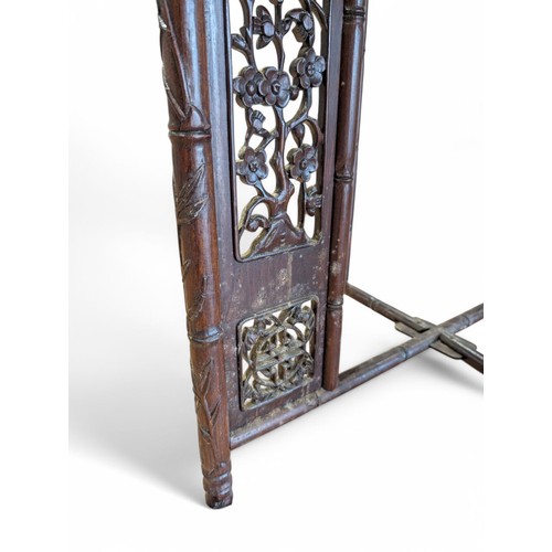 9 - Large Excellent Hardwood, Likely Rosewood Oriental Tray Table, With Ornately Carved Panels, Bamboo C... 
