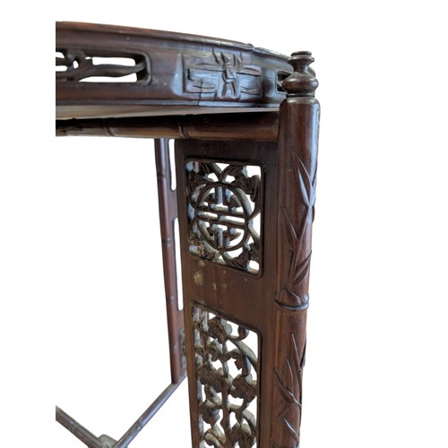 9 - Large Excellent Hardwood, Likely Rosewood Oriental Tray Table, With Ornately Carved Panels, Bamboo C... 