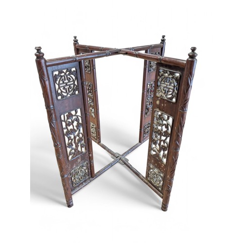 9 - Large Excellent Hardwood, Likely Rosewood Oriental Tray Table, With Ornately Carved Panels, Bamboo C... 