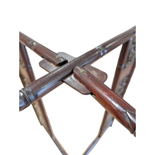 9 - Large Excellent Hardwood, Likely Rosewood Oriental Tray Table, With Ornately Carved Panels, Bamboo C... 