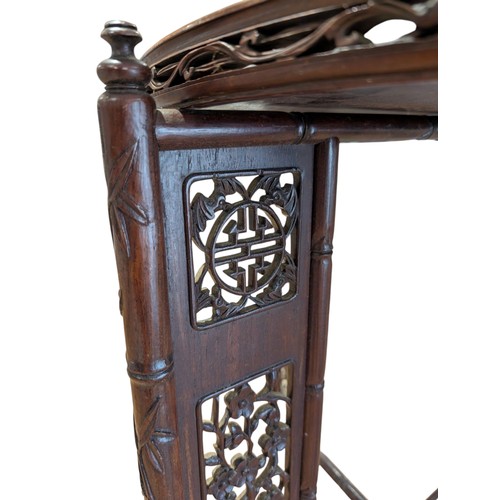 9 - Large Excellent Hardwood, Likely Rosewood Oriental Tray Table, With Ornately Carved Panels, Bamboo C... 