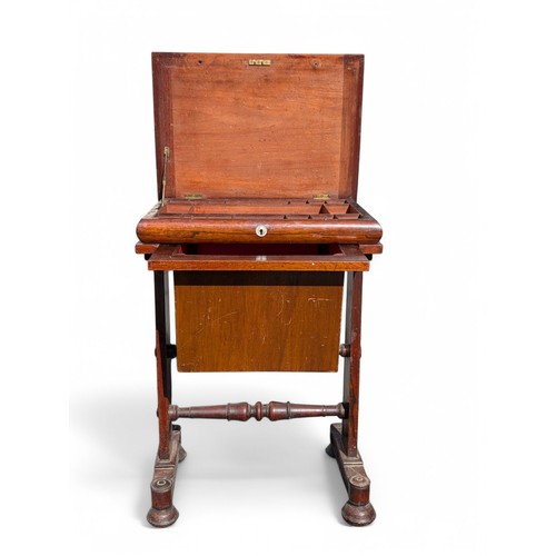 12 - Excellent Victorian Sewing Table Desk, 1 Drawer Basket and Hinged Lid In Good Order 51x76cm