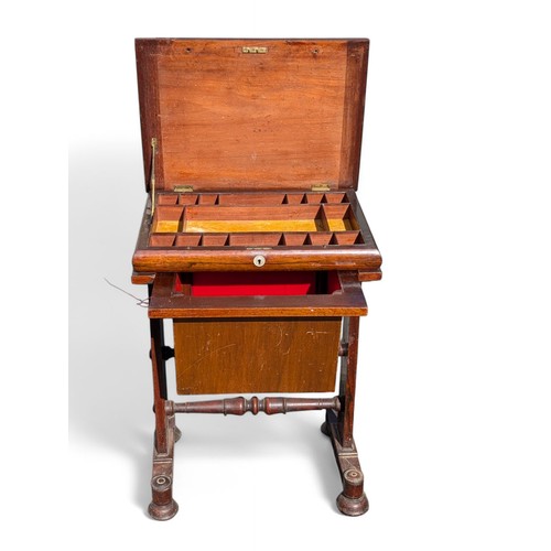 12 - Excellent Victorian Sewing Table Desk, 1 Drawer Basket and Hinged Lid In Good Order 51x76cm