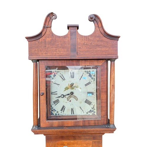 13 - Antique Longcase / Grandfather Clock With Oak Case, Attractive Hand Painted Dial With Date Wheel