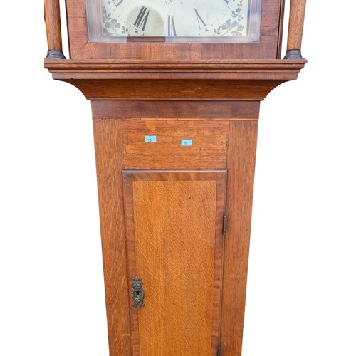 13 - Antique Longcase / Grandfather Clock With Oak Case, Attractive Hand Painted Dial With Date Wheel