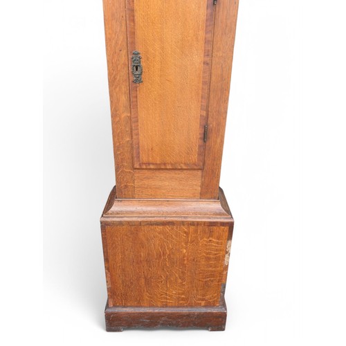 13 - Antique Longcase / Grandfather Clock With Oak Case, Attractive Hand Painted Dial With Date Wheel