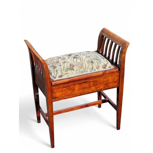 16 - Good Edwardian Piano Stool With Inlaid Design In Good Order 60x63cm