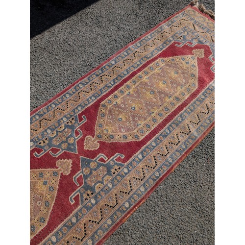 22 - Likely Kazak Hallway Runner Carpet / Rug Central Medallion Typical Age Related Fading / Wear 31x109