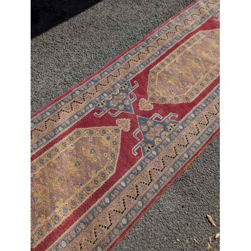 22 - Likely Kazak Hallway Runner Carpet / Rug Central Medallion Typical Age Related Fading / Wear 31x109