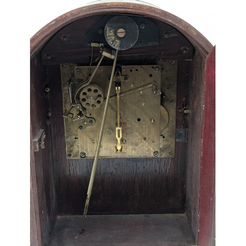 29 - A 19th Century Musical Mahogany Dome Top Bracket Clock, the silvered dial with black Roman numerals,... 