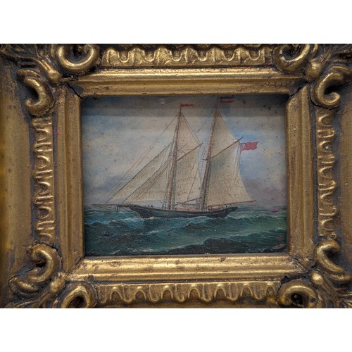 31 - Pair Ornately Gilt Framed Oil On Panel Paintings Depicting Nautical Scenes - 20x18cm