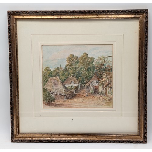 32 - F Hewett - Watercolour On Paper, Cockington Street Scene Signed Lower Right 40x40cm