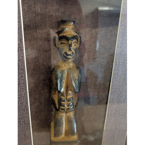 34 - African Carved Figure Display Within Contemporary Box Frame 29x21