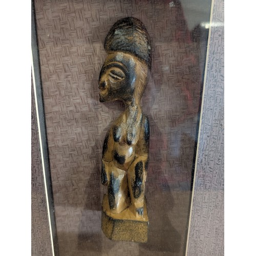 34 - African Carved Figure Display Within Contemporary Box Frame 29x21