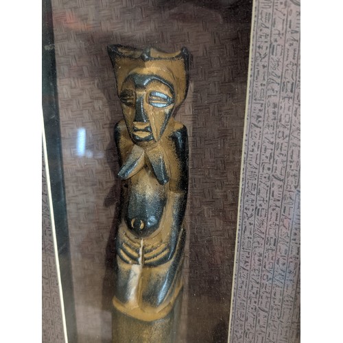 34 - African Carved Figure Display Within Contemporary Box Frame 29x21