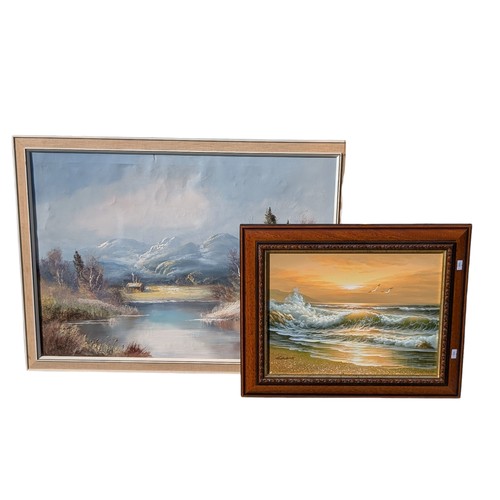 35 - Group (4) Large Artworks / Prints / Pictures, Two Original Oils, One Signed Ross Plus Beachfront Oil... 