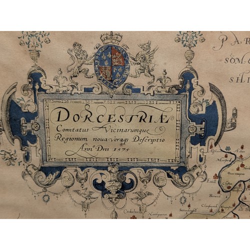 36 - Reproduction 1969 Map of Dorestria / Dorsetshire 1575 Framed 63x48cm