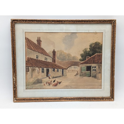 38 - Barley Mow Farm, Antique Watercolour Monogrammed D.R 14x12