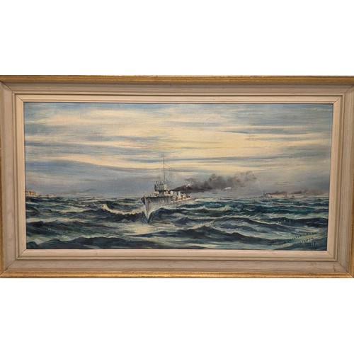 41 - Joseph Amadeus Fleck, 1917, Oil on Panel, A Dispatch Boat 27x15