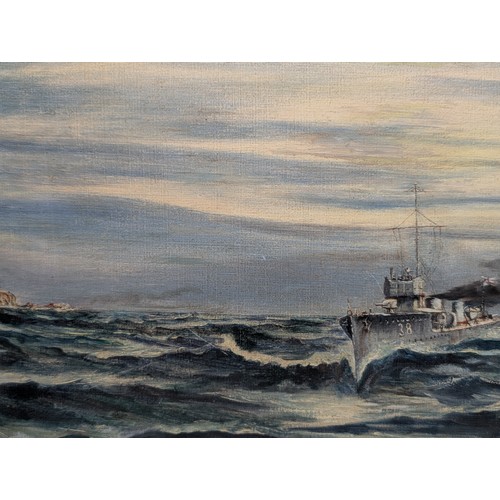 41 - Joseph Amadeus Fleck, 1917, Oil on Panel, A Dispatch Boat 27x15
