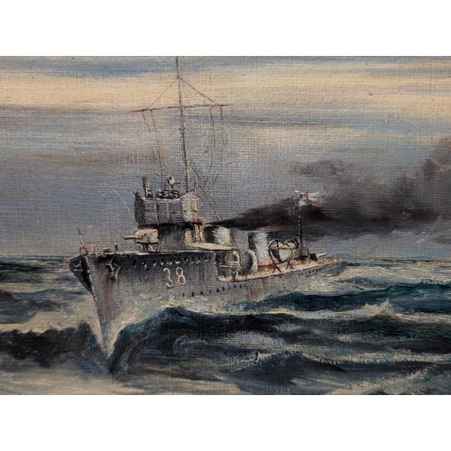 41 - Joseph Amadeus Fleck, 1917, Oil on Panel, A Dispatch Boat 27x15