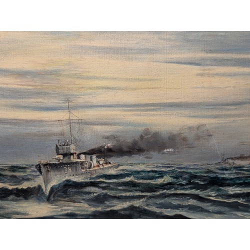 41 - Joseph Amadeus Fleck, 1917, Oil on Panel, A Dispatch Boat 27x15