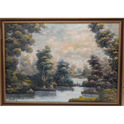 44 - Oil On Canvas Landscape Scene, Signed Lower Left Indistinct 28x20
