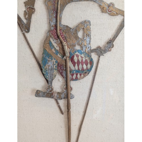 49 - Vintage Javanese Shadow Puppet Mounted In Frame, 21x32