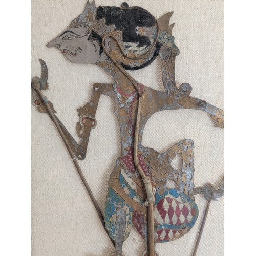 49 - Vintage Javanese Shadow Puppet Mounted In Frame, 21x32