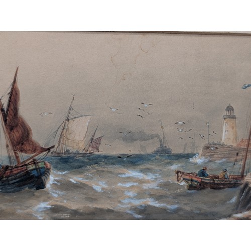 50 - Robert Thornton Wilding Fl 1910-1921 Ship Leaving Port Signed Lower Left 6x16