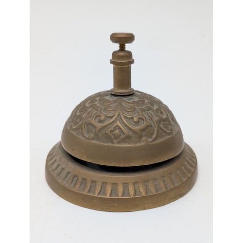 102 - Good Metalware Group Including; Antique Countertop Bell, Large Solid Brass Floral Stand, Reproductio... 