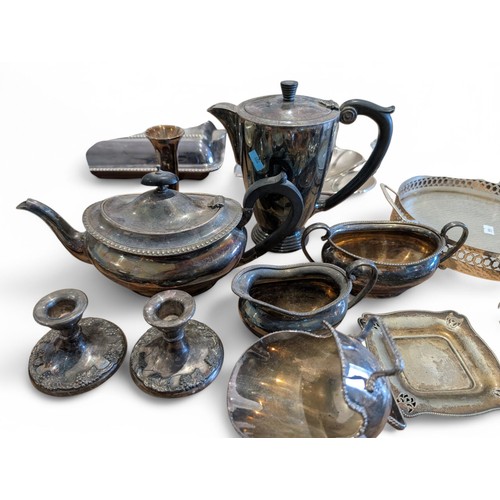 104 - Large Metalware Group; Mostly Silver Plate Including Mappin & Webb & Unity Plate Plus Brass Scuttle ... 