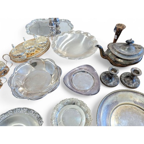 104 - Large Metalware Group; Mostly Silver Plate Including Mappin & Webb & Unity Plate Plus Brass Scuttle ... 